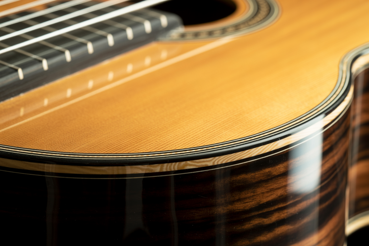 Binding and purfling detail on a classical guitar